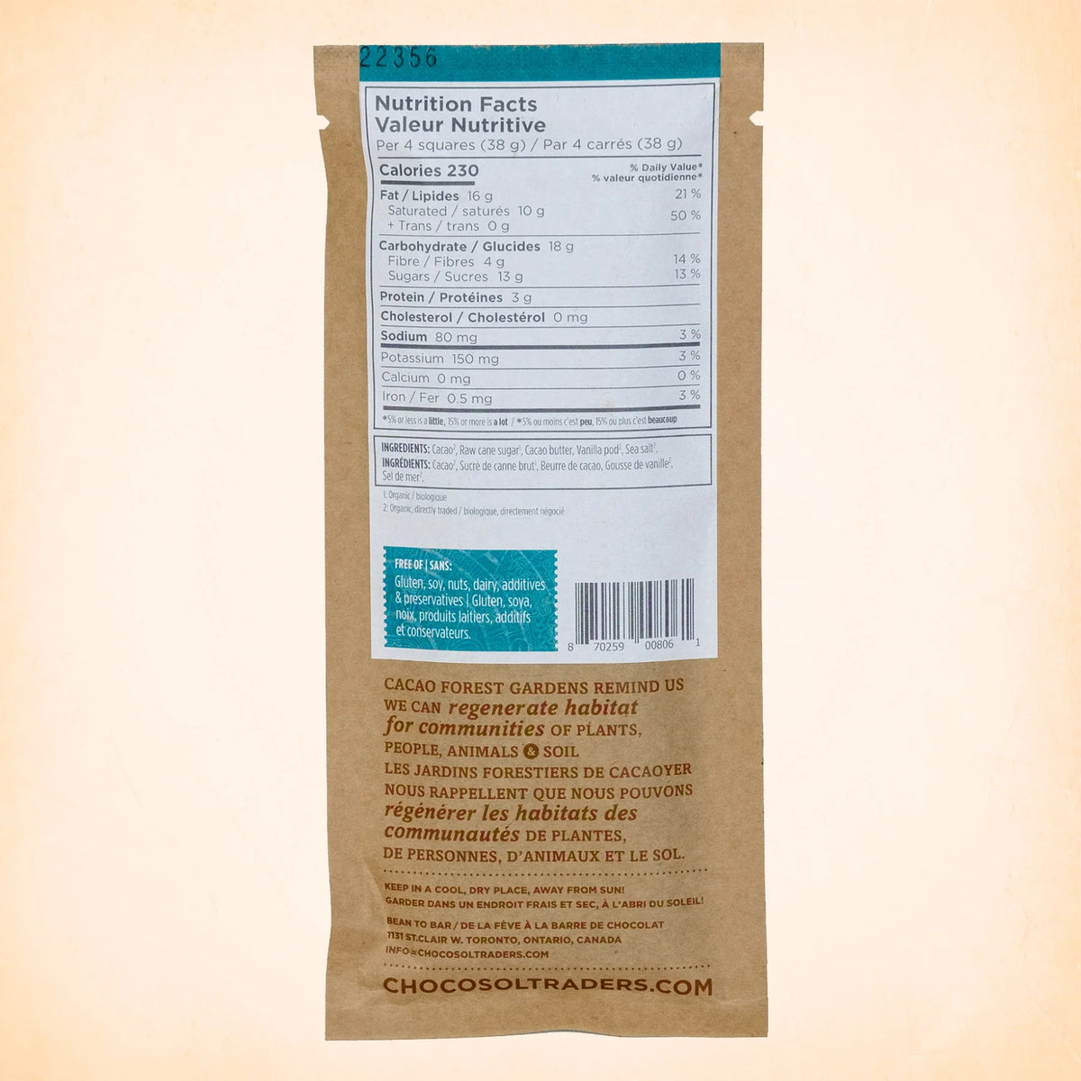 Chocosol Chocosol Vanilla Sea Salt Cacao Chocolate Bar – Vitality Juice Co.